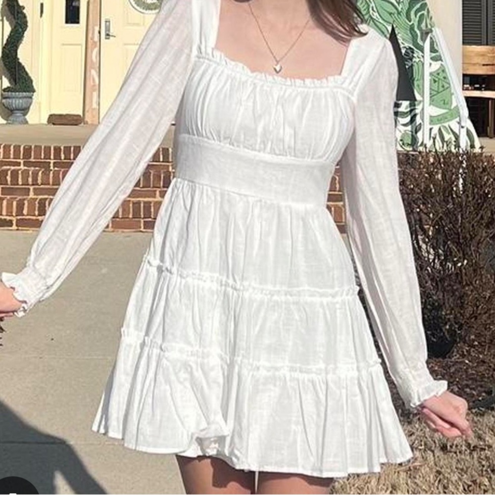 ALTARD White Long Sleeve Tiered Dress